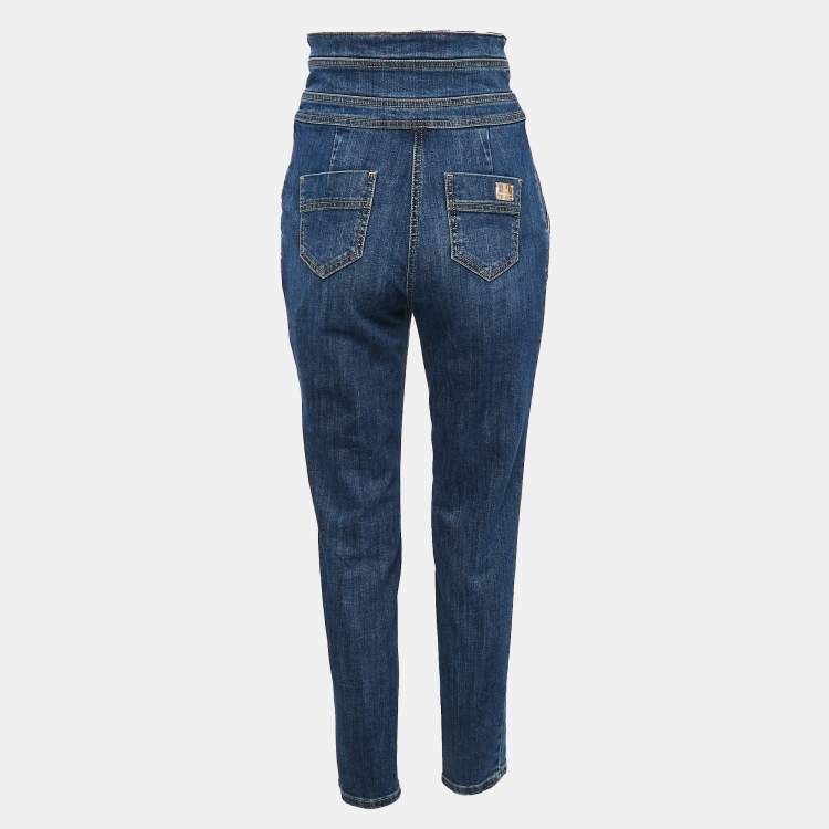 Pre Owned Elisabetta Franchi Blue Denim High-Rise Skinny Jeans S Waist 27"