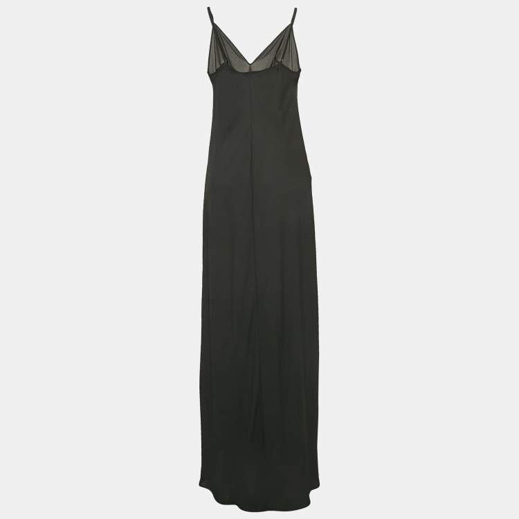 Pre Owned Elisabetta Franchi Black Crepe Maxi Slip Dress L