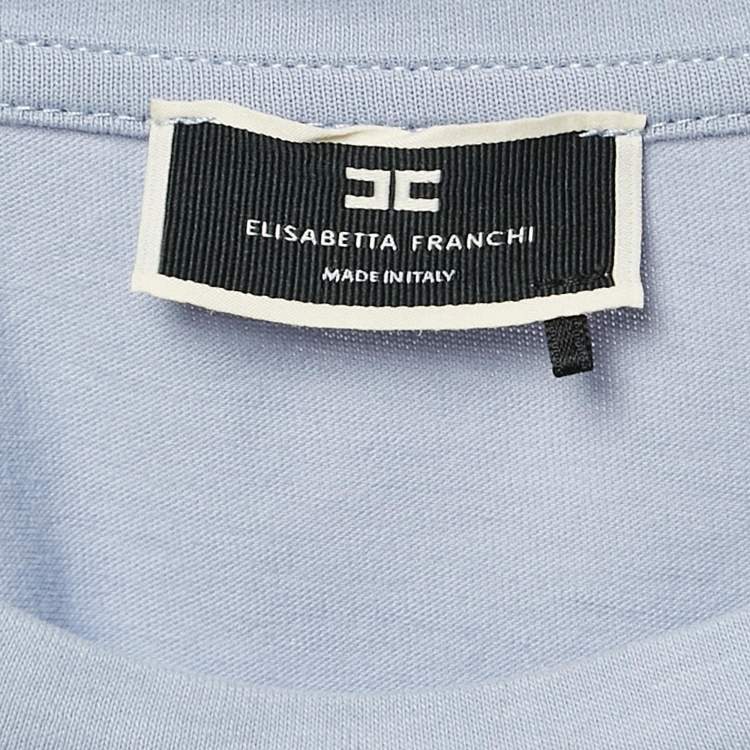 Pre Owned Elisabetta Franchi Lavender Logo Plaque Jersey T-Shirt S