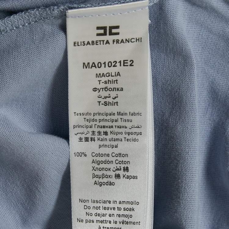 Pre Owned Elisabetta Franchi Lavender Logo Plaque Jersey T-Shirt S