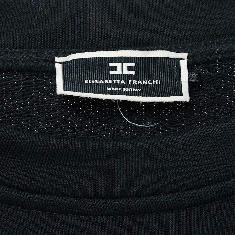 مملوكة مسبقًا Elisabetta Franchi Black Logo Embossed Cotton Blend Knit Mini Dress S