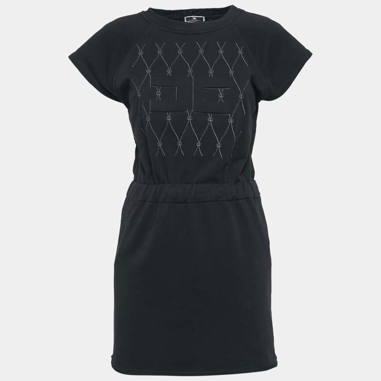مملوكة مسبقًا Elisabetta Franchi Black Logo Embossed Cotton Blend Knit Mini Dress S