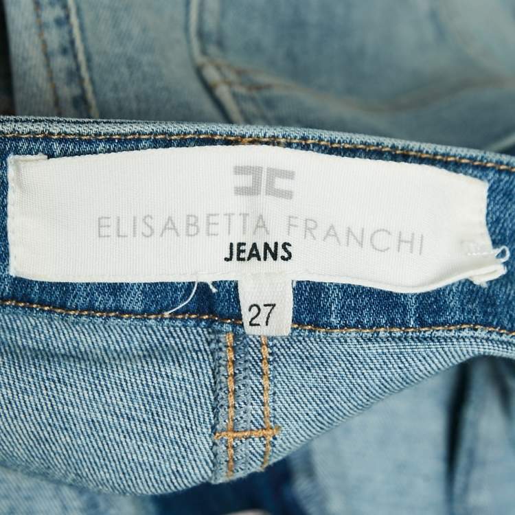 Pre Owned  Elisabetta Franchi Doddle Art Print Denim Skin Fit Jeans S Waist 27"