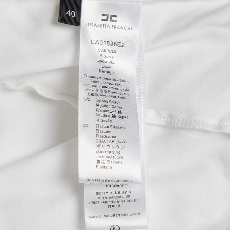 Pre Owned Elisabetta Franchi White Poplin Sash Belt Double Breasted Blouse S