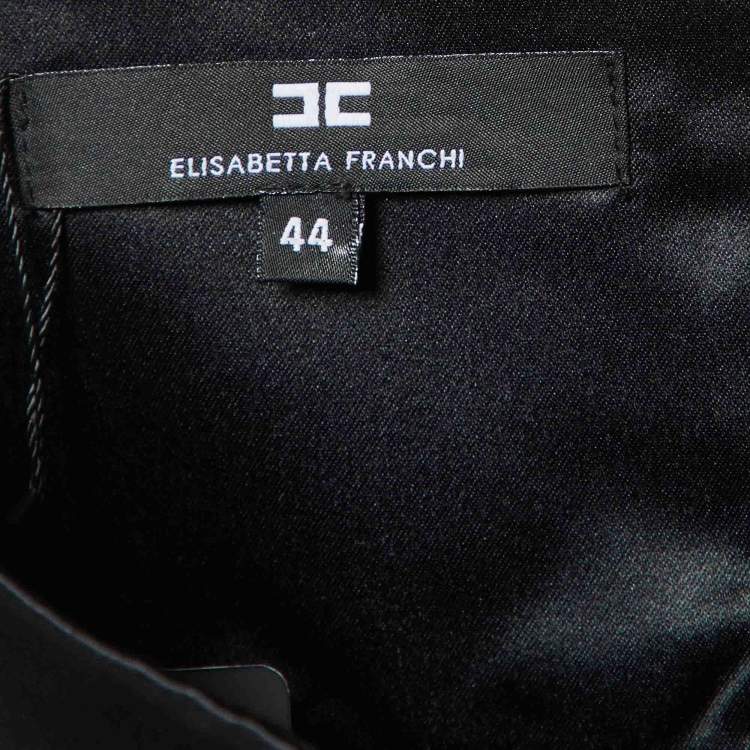 Pre Owned Elisabetta Franchi Black Satin Chain Detail Pleated Mini Skirt M