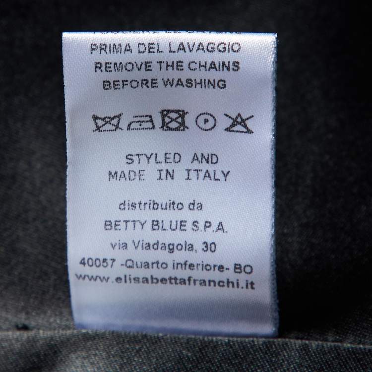 Pre Owned Elisabetta Franchi Black Satin Chain Detail Pleated Mini Skirt M
