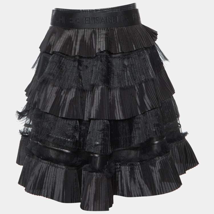 مملوكة مسبقًا Elisabetta Franchi Black Pleated Crepe Belted Mini Skirt M