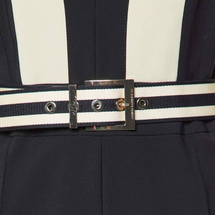 Pre Owned Elisabetta Franchi Black Crepe Belted Jumpsuit L