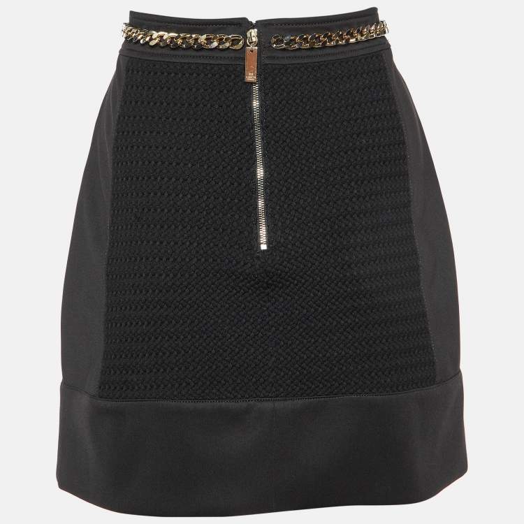 Pre Owned Elisabetta Franchi Black Jersey Waist Chain Detail Mini Skirt L