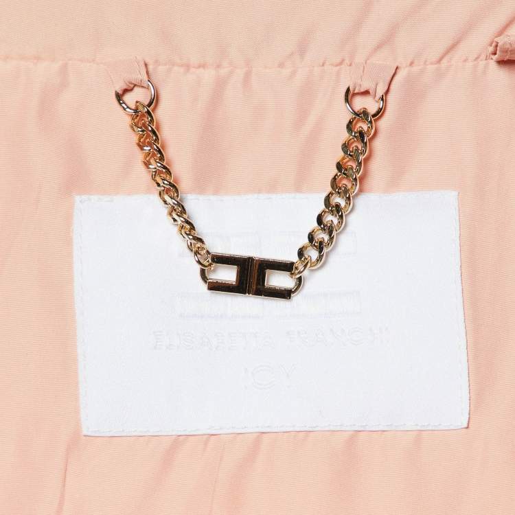 Pre Owned Elisabetta Franchi Peach/Orange Zip-Up Puffer Jacket S