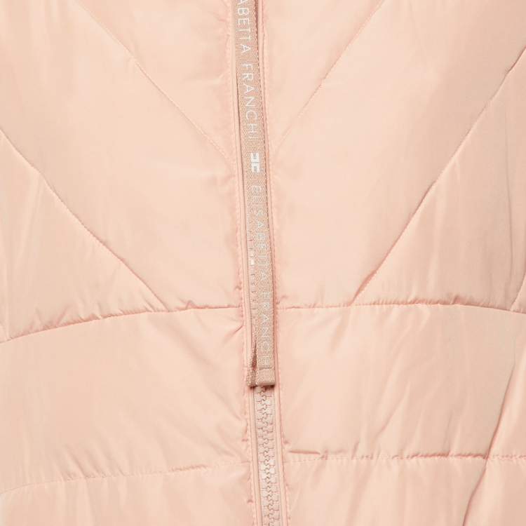 Pre Owned Elisabetta Franchi Peach/Orange Zip-Up Puffer Jacket S