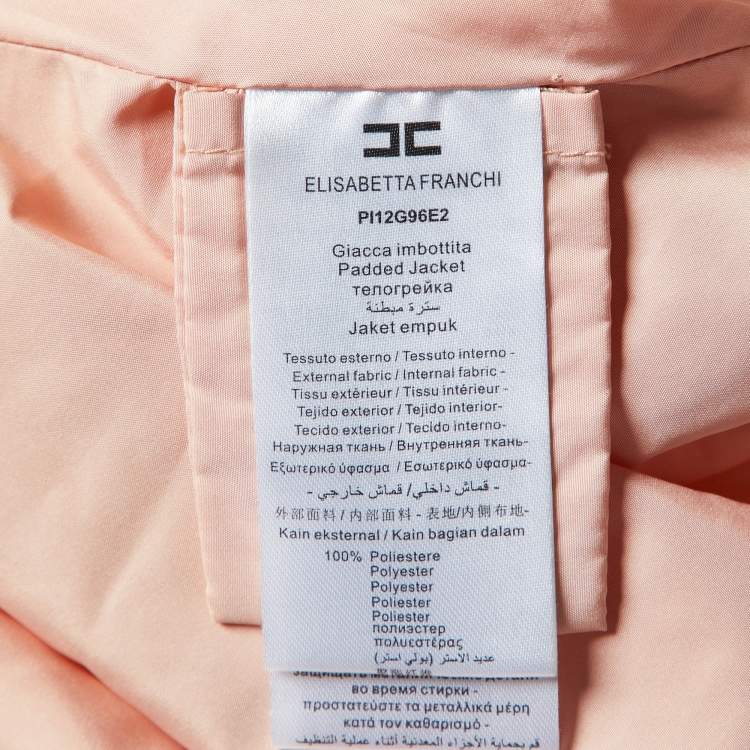Pre Owned Elisabetta Franchi Peach/Orange Zip-Up Puffer Jacket S
