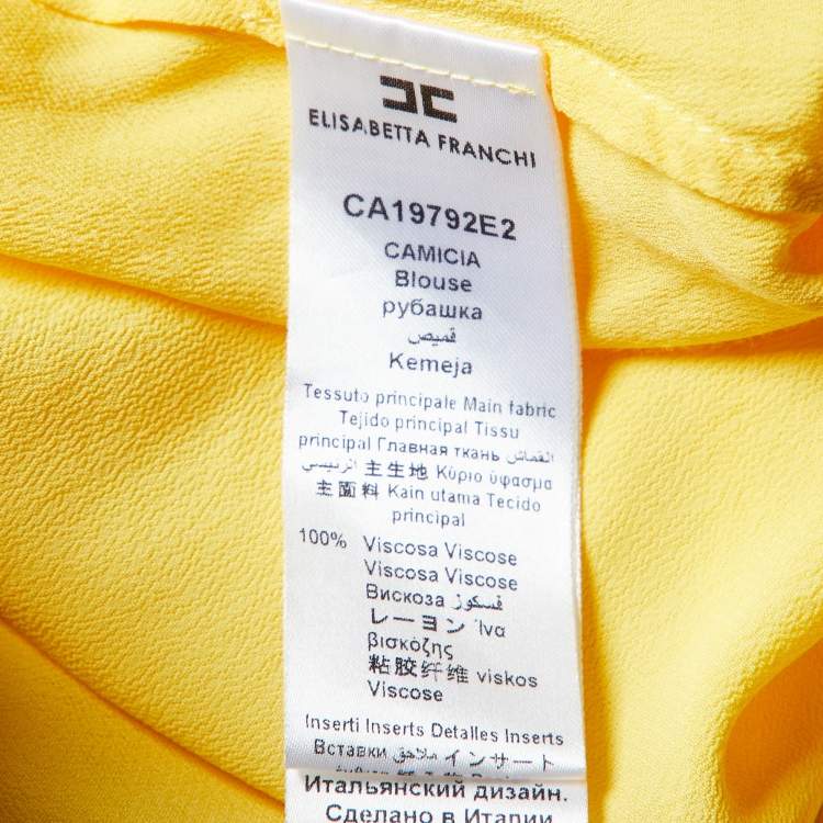 Pre Owned Elisabetta Franchi Yellow Crepe One-Shoulder Ruffled Blouse M