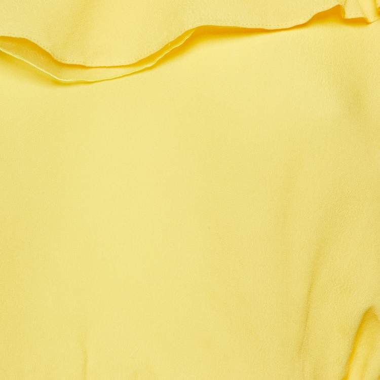 Pre Owned Elisabetta Franchi Yellow Crepe One-Shoulder Ruffled Blouse M
