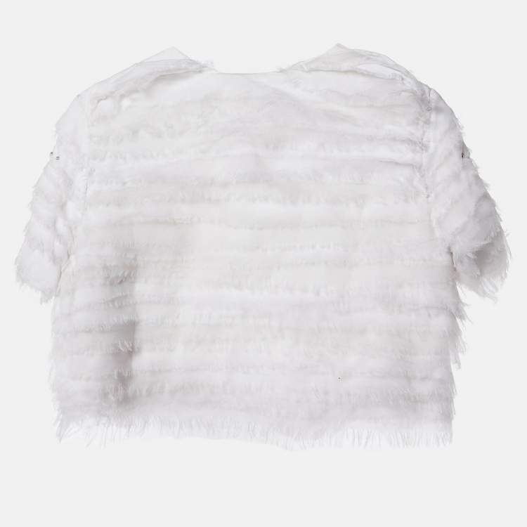 Pre Owned Elisabetta Franchi White Studded Crepe Crop Jacket M