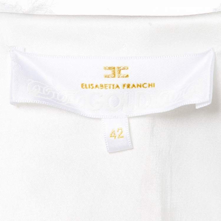 Pre Owned Elisabetta Franchi White Studded Crepe Crop Jacket M