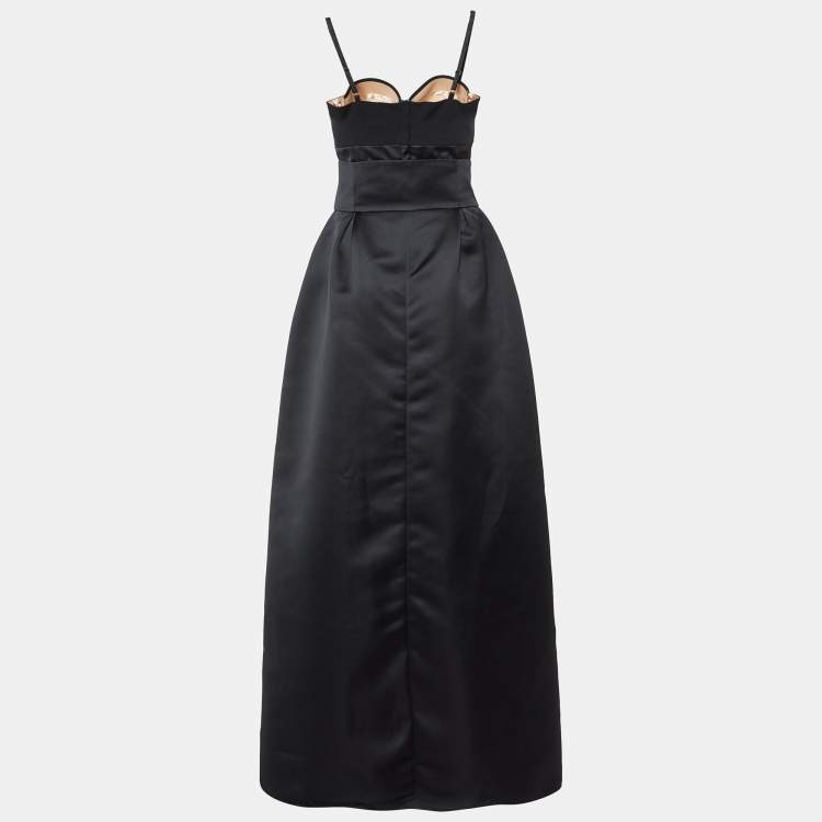 Pre Owned Elisabetta Franchi Black Satin Top and Skirt Set M