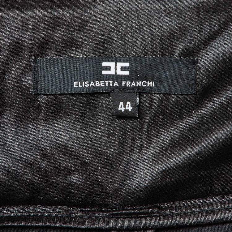 Pre Owned Elisabetta Franchi Black Satin Top and Skirt Set M