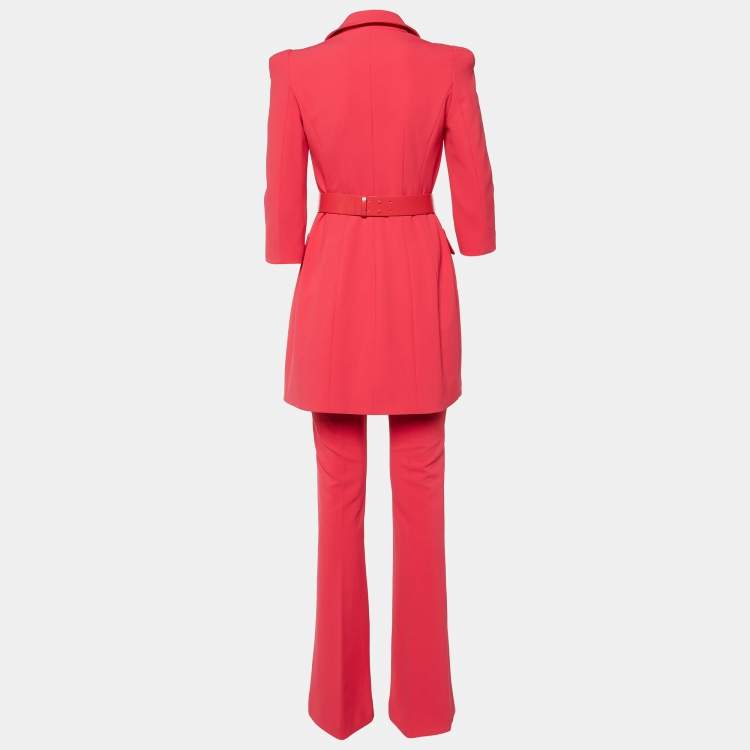 Pre Owned Elisabetta Franchi Fuchsia Pink Georgette Belted Pants Suit M