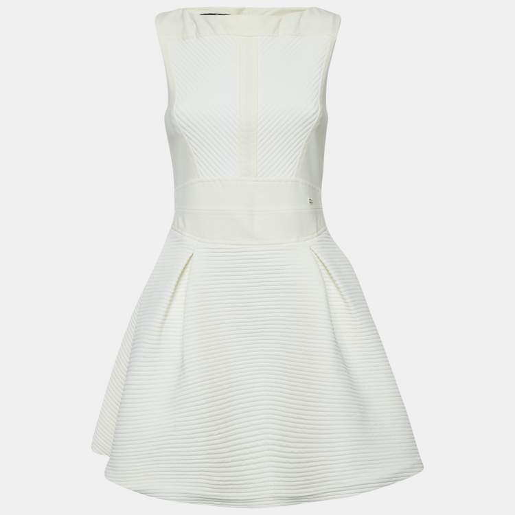 Pre Owned Elisabetta Franchi White Patterned Stretch Crepe Mini Dress M