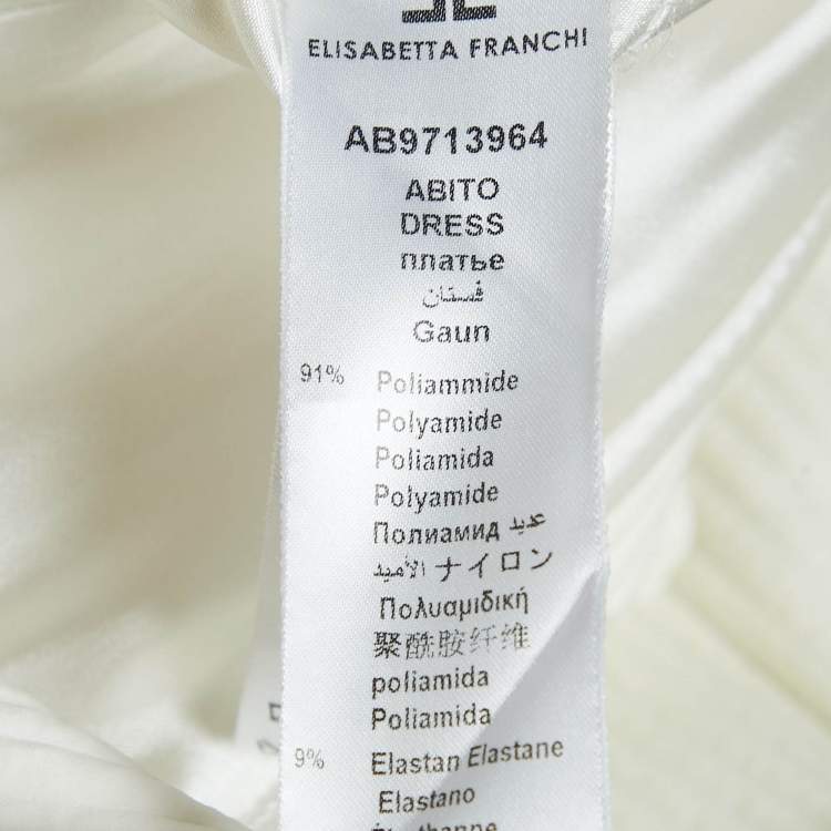 Pre Owned Elisabetta Franchi White Patterned Stretch Crepe Mini Dress M