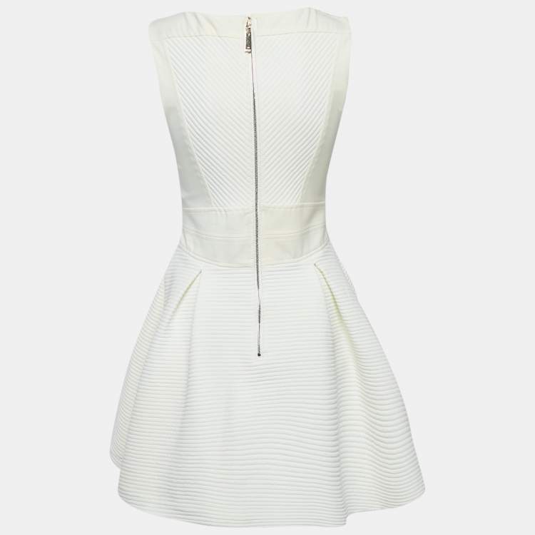 Pre Owned Elisabetta Franchi White Patterned Stretch Crepe Mini Dress M