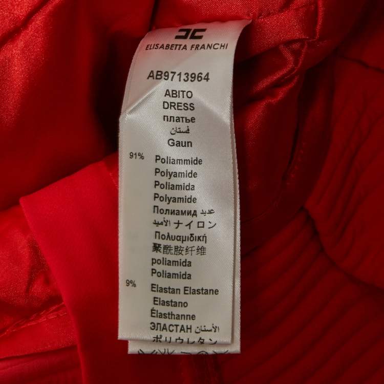 Pre Owned Elisabetta Franchi Red Stripe Textured Neoprene Pleated Mini Dress M