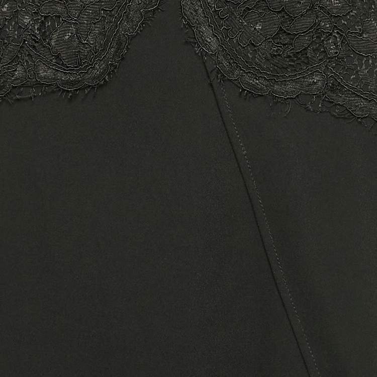 Pre Owned Elisabetta Franchi Black Lace and Crepe Full Sleeve Maxi Dress S