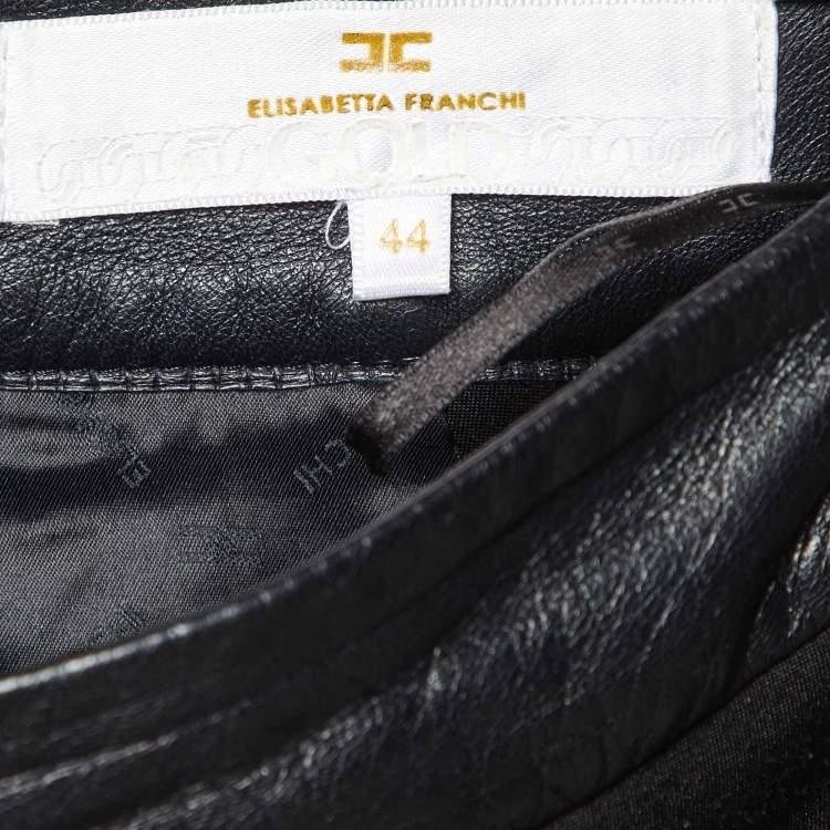 Pre Owned Elisabetta Franchi Gold Black Leather & Jersey Pencil Skirt M