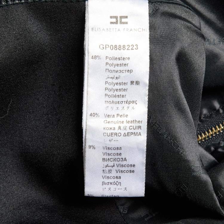 Pre Owned Elisabetta Franchi Gold Black Leather & Jersey Pencil Skirt M