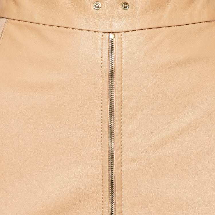 Pre Owned Elisabetta Franchi Gold Beige Leather & Jersey Pencil Skirt L