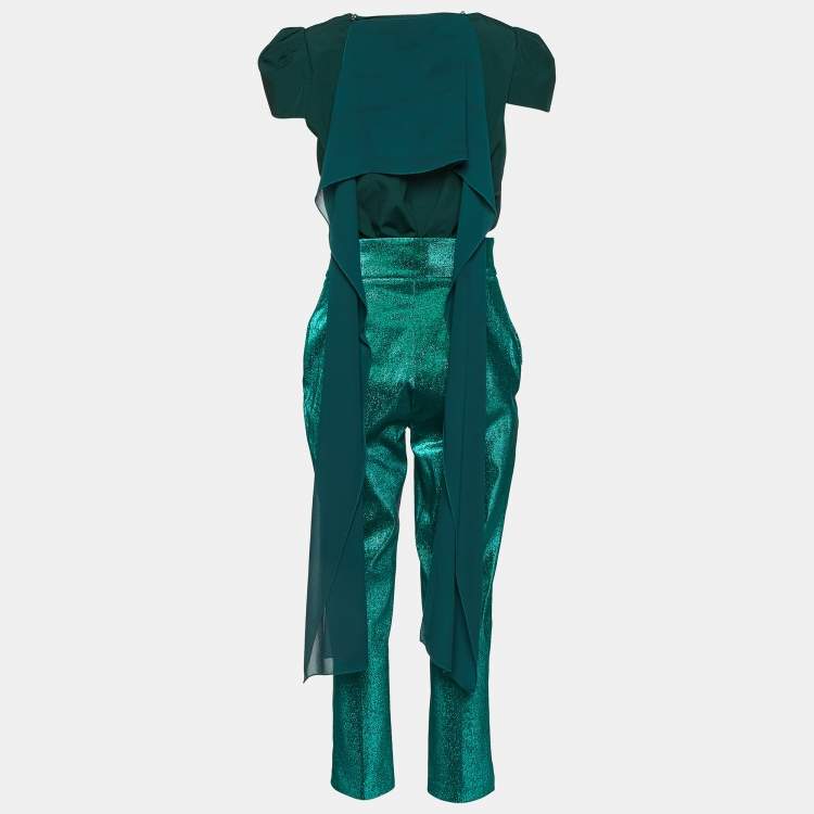 Pre Owned Elisabetta Franchi Green Bodysuit & Lurex Trousers Set L