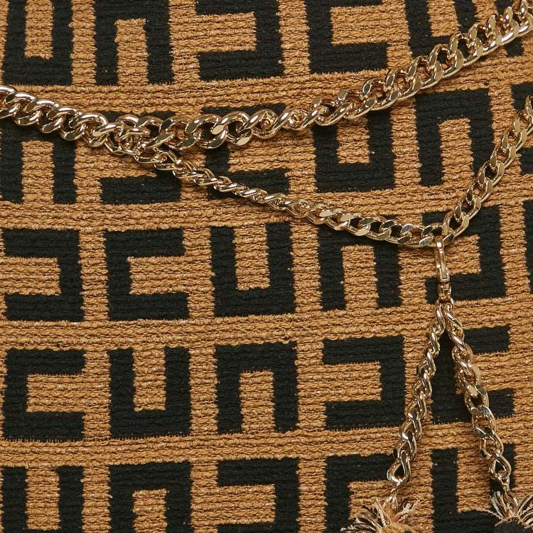 Pre Owned Elisabetta Franchi Brown Monogram Jacquard Tweed Belt Detail Mini Skirt M