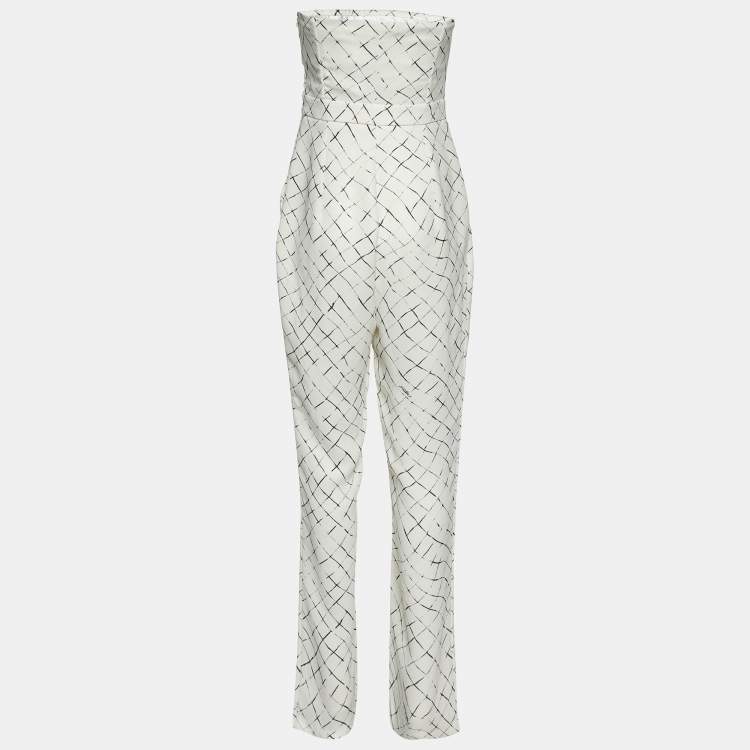 Pre Owned Elisabetta Franchi White Printed Crepe Strapless Jumpsuit XL