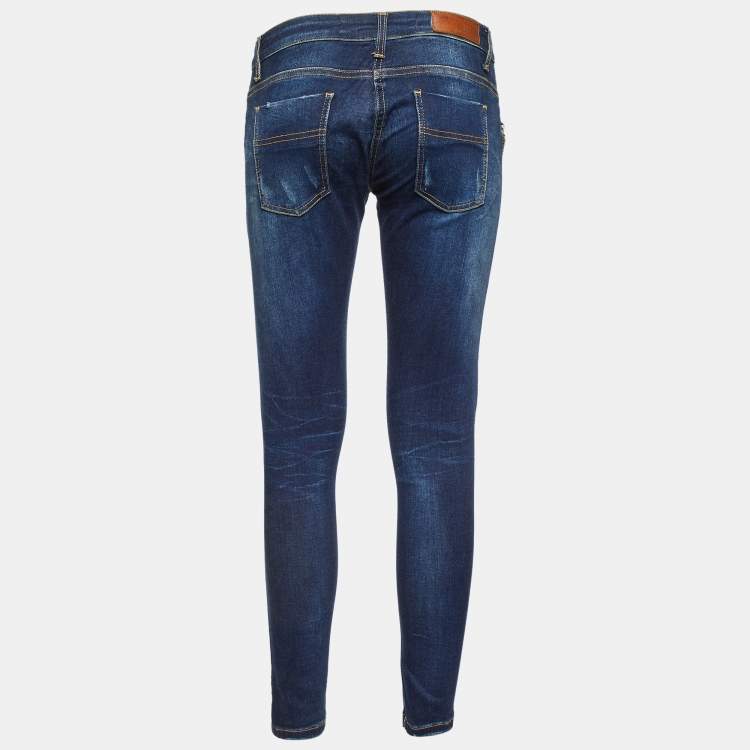 Pre Owned Elisabetta Franchi Blue Denim Chain Detail Slim Fit Jeans M/Waist 29"