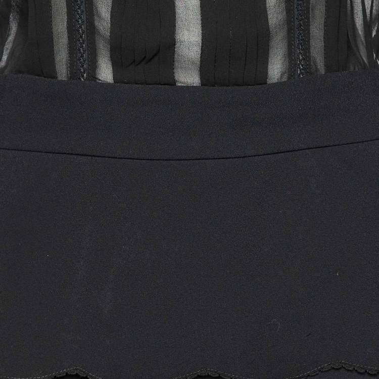 Pre Owned Elisabetta Franchi Black Crepe & Chiffon Tiered Long Sleeve Dress M