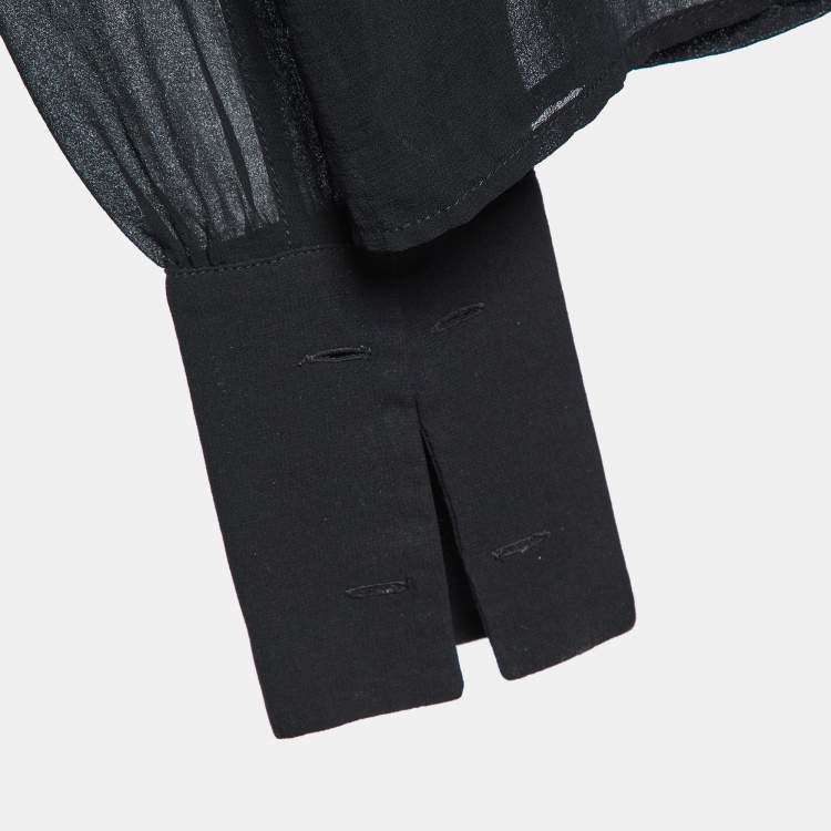 Pre Owned Elisabetta Franchi Black Chiffon Back Slit Detail Sheer Blouse L
