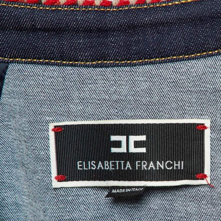 Pre Owned Elisabetta Franchi Blue Denim Tweed Trim Jumpsuit L