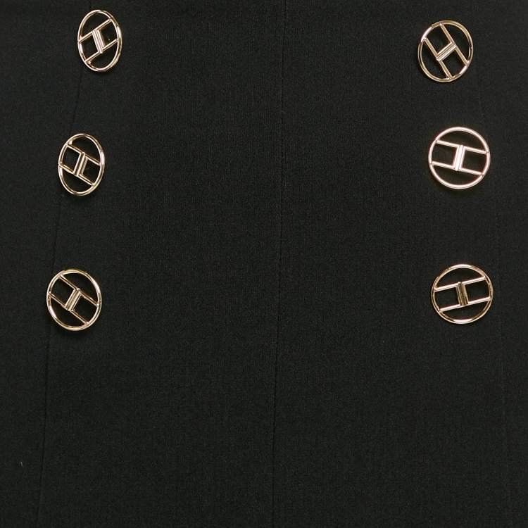 Pre Owned Elisabetta Franchi Black Crepe Button Detail Mini Skirt S