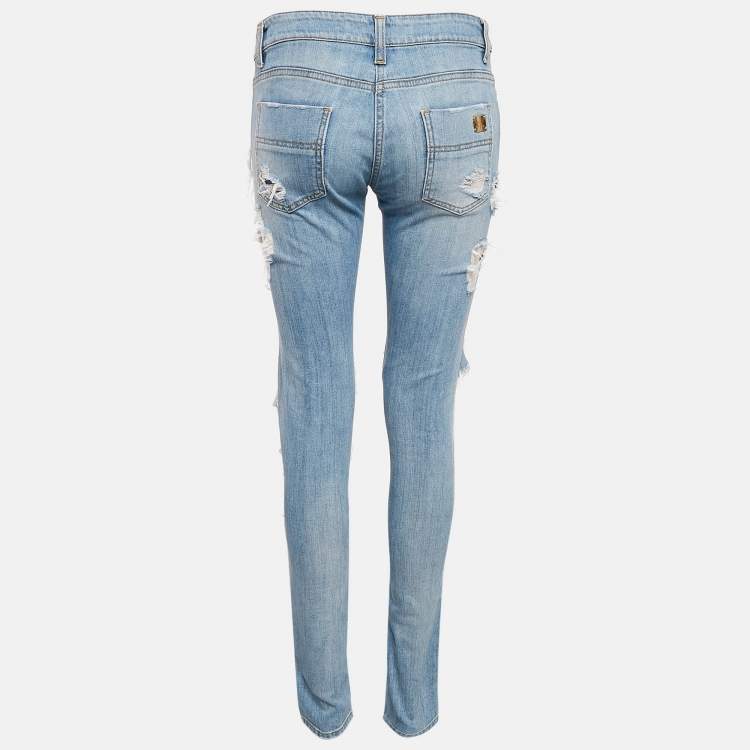 Pre Owned Elisabetta Franchi Light Blue Distressed Denim Skinny Jeans M Waist 28"