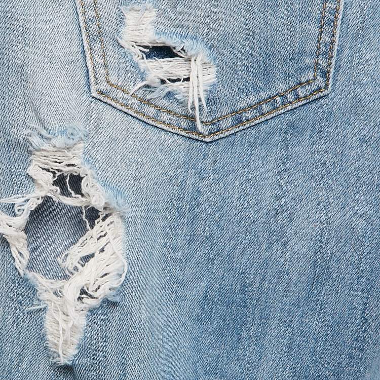 Pre Owned Elisabetta Franchi Light Blue Distressed Denim Skinny Jeans M Waist 28"