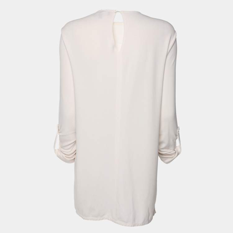 Pre Owned Elisabetta Franchi Cream Knit Fabric Long Sleeve Blouse XL