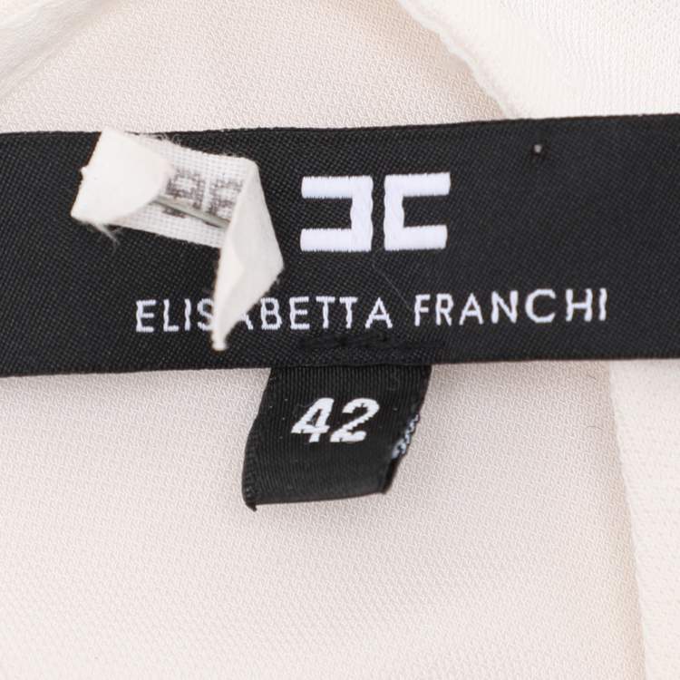 Pre Owned Elisabetta Franchi Cream Knit Fabric Long Sleeve Blouse XL