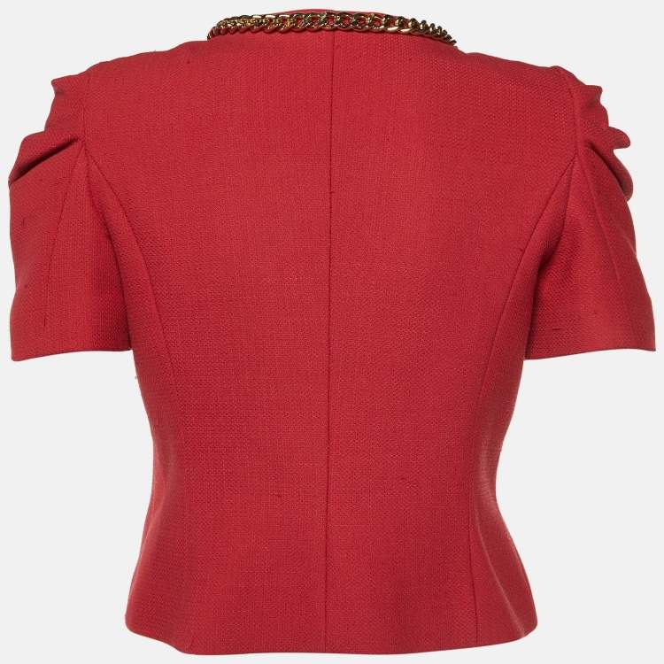 Pre Owned Elisabetta Franchi Rouge Pink Crepe Chain Detail Zip Up jacket L