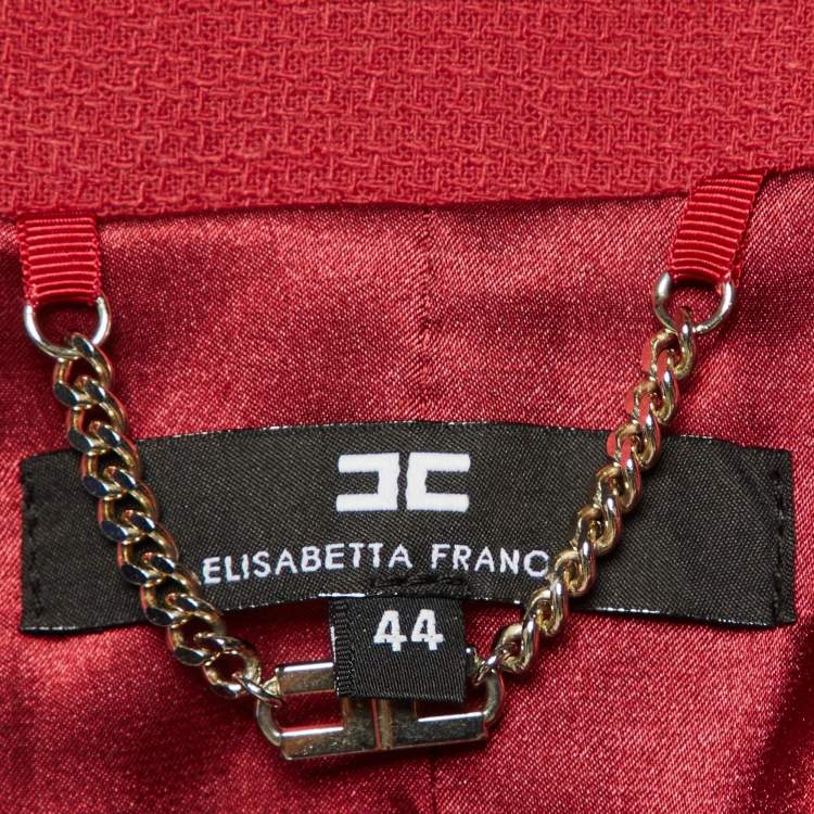 Pre Owned Elisabetta Franchi Rouge Pink Crepe Chain Detail Zip Up jacket L