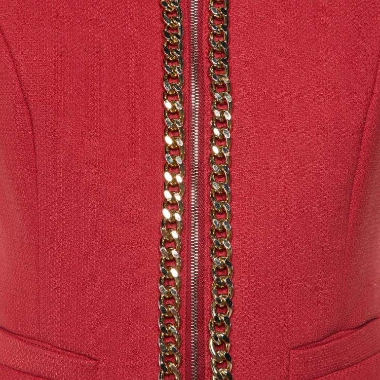 Pre Owned Elisabetta Franchi Rouge Pink Crepe Chain Detail Zip Up jacket L