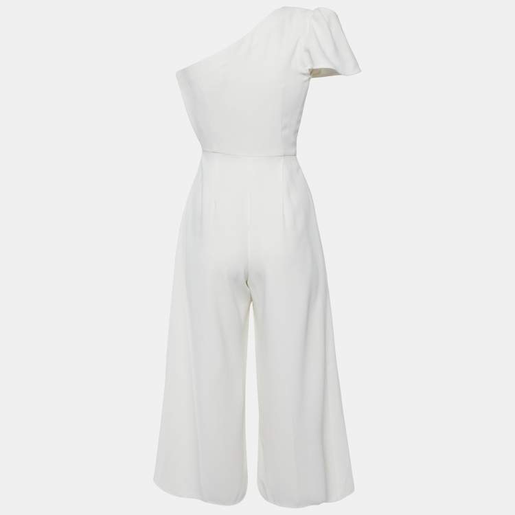 Pre Owned Elisabetta Franchi White Crepe One-Shoulder Jumpsuit S