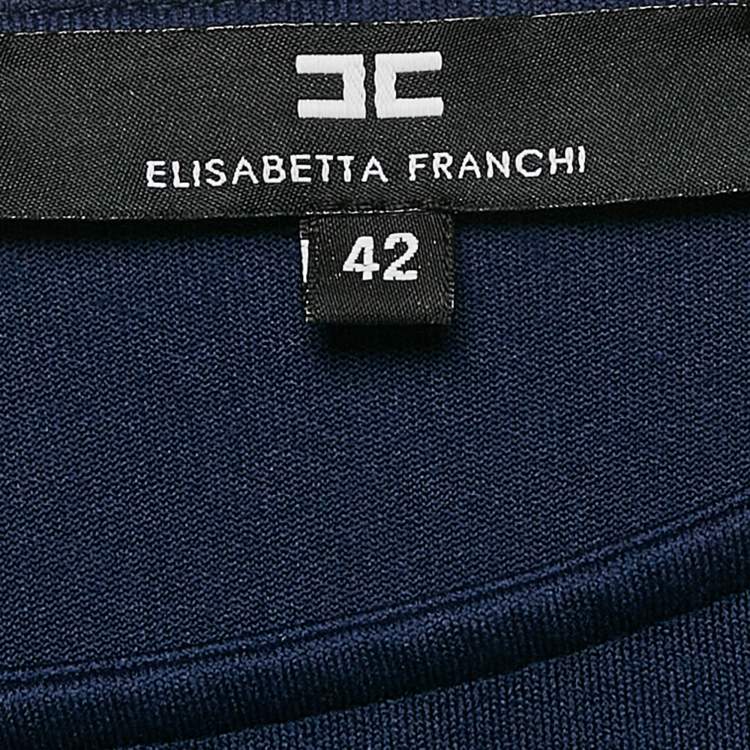 Pre Owned Elisabetta Franchi Navy Blue Jersey Zip Detail Mini Dress M