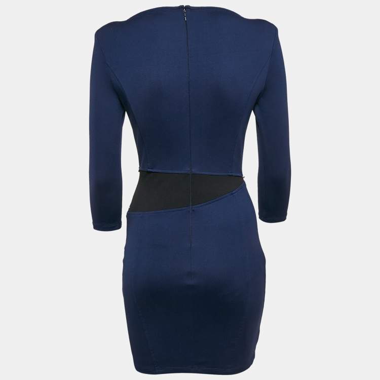 Pre Owned Elisabetta Franchi Navy Blue Jersey Zip Detail Mini Dress M