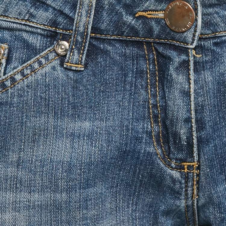 مملوكة مسبقًا  Elisabetta Franchi Blue Washed Denim Button Detail Jeans M Waist 29"